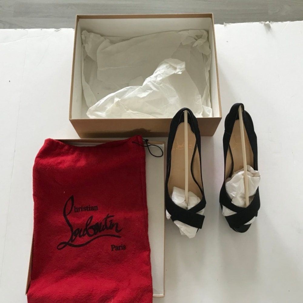 Chistian Louboutin Satin Black Open Toed Heels